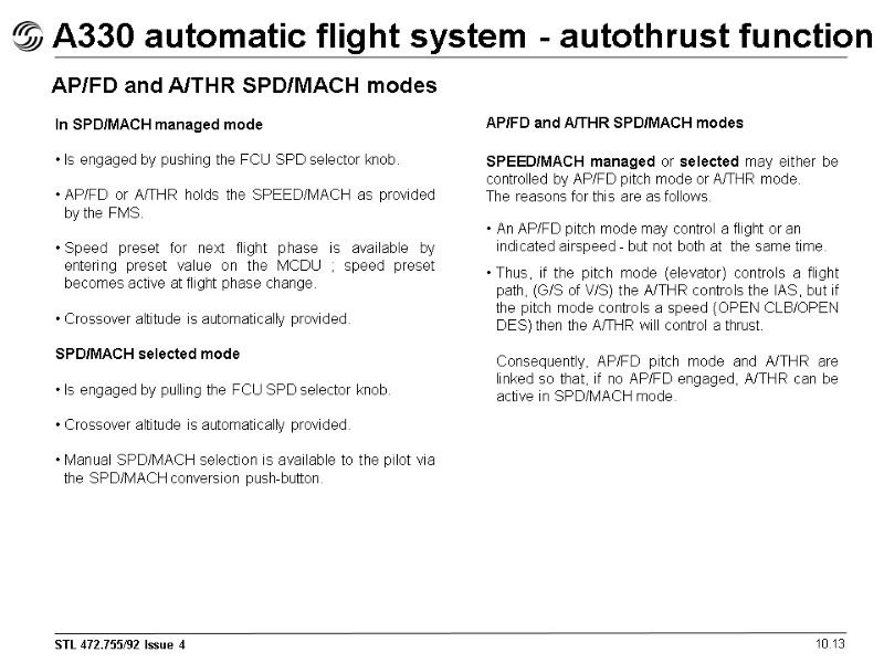 A330 automatic flight system - autothrust function 10.13 AP/FD and A/THR SPD/MACH modes In